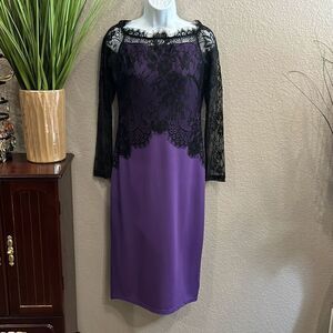#315 Homeyee purple/black Lacey dressy midi dress size 8